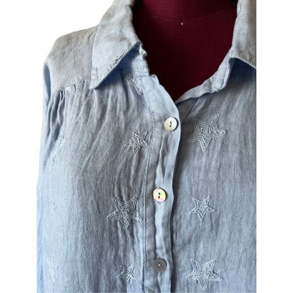NWT Charlie B Linen Stars Embroidered Button Front Top size L - Picture 7 of 13